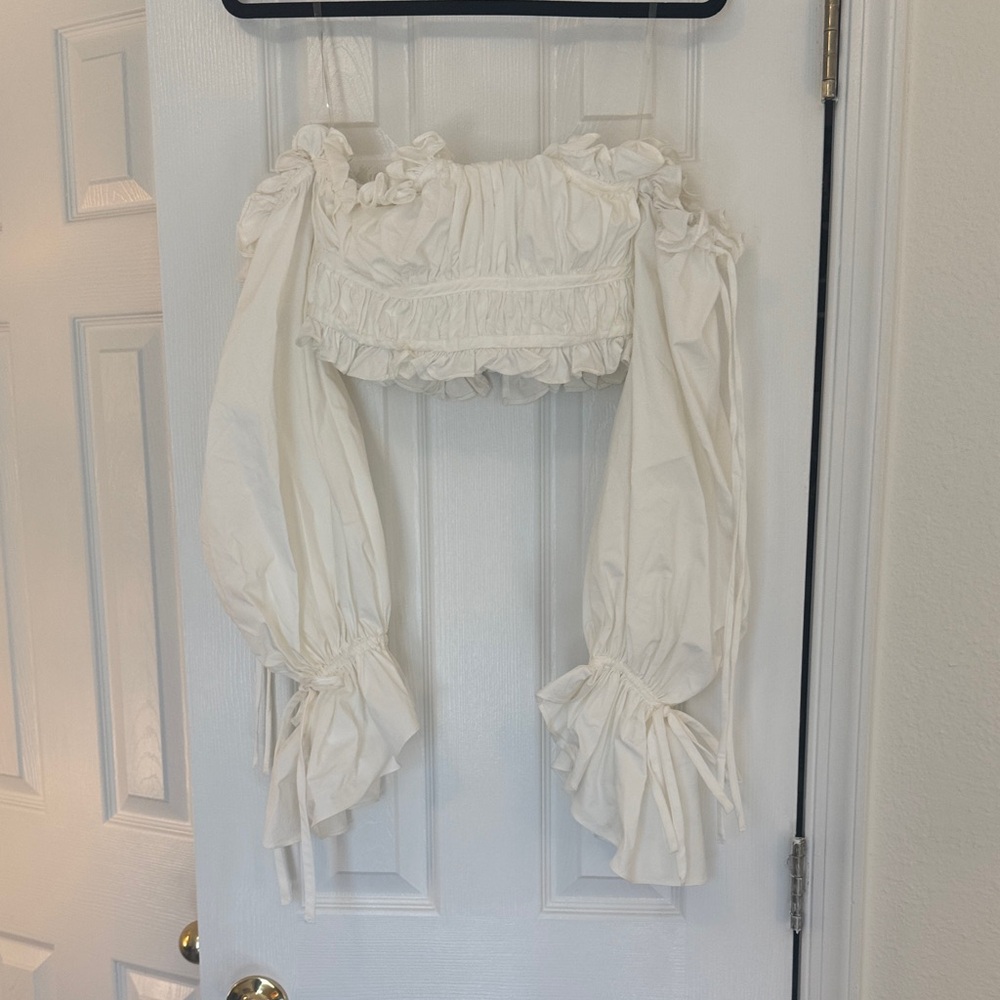 House of CB White Off-Shoulder Ruffle Crop Top - Picture 2 of 5